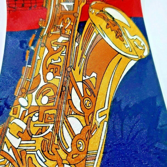 A Rogers Gold Saxophone Mens Dress Suit Neck Tie - Picture 3 of 7
